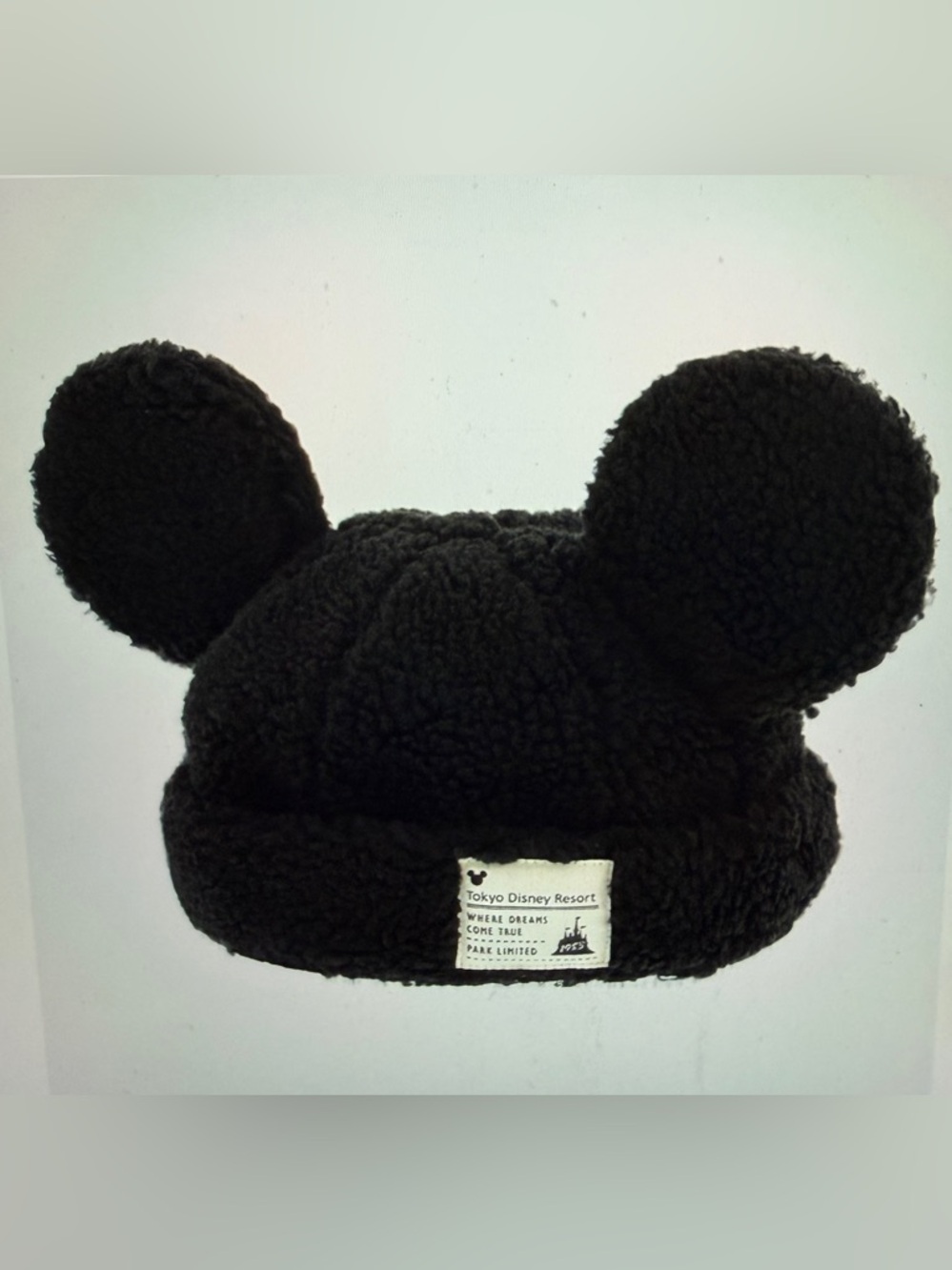 Disney 2025 Disneyland Resort Black Sherpa Hat Beanie Mickey Ears Adjustable